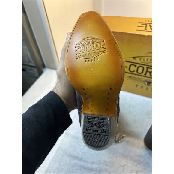 Corral Boots Cowgirl Overlay Embroidered Long Metal Fringe Blue Women SZ 7 - Picture 8 of 13